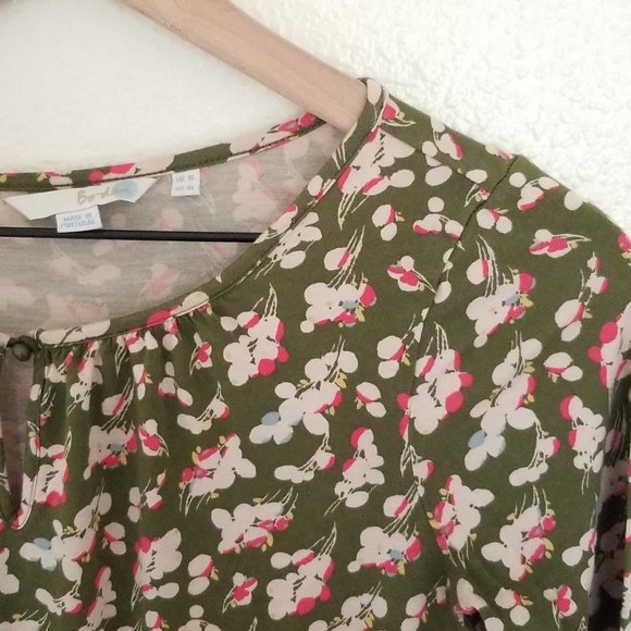 Boden Portobello Floral Midi Dress Sz 4L Pink/Green Ruffle Hem 3/4 Sleeves Belt - Picture 5 of 7